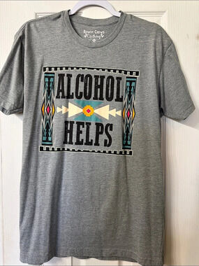 Rowdy Crowd Clothing Alcohol Helps Graphic Tee Large Gray